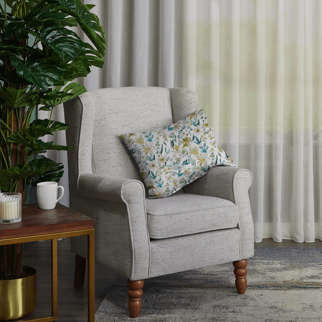 Floral Un-Piped Cushion on a Grey Chair
